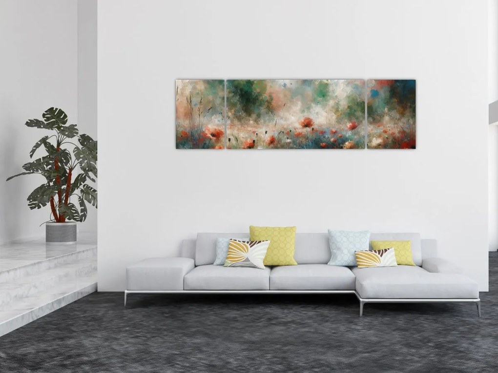 Obraz – Abstrakcja pola z makami (170x50 cm)