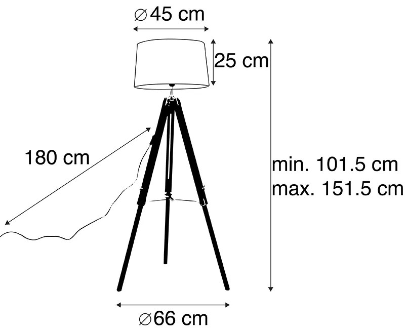 Lampa podłogowa czarna klosz lniany szarobrązowy 45cm - TripodPrzemysłowy Oswietlenie wewnetrzne