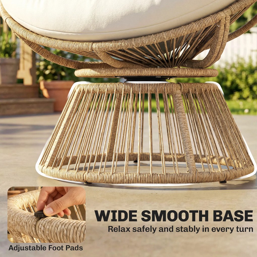 Outsunny Fotel Papasan 360° obrotowy z poduszką stalowa rama okrągły fotel z rattanu fotel wypoczynkowy kremowy | Aosom PL