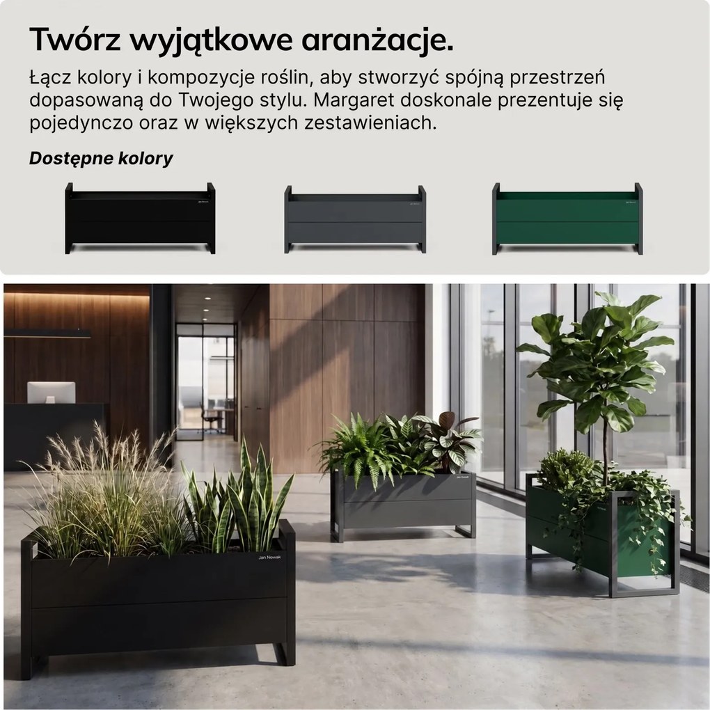 Donica zewnętrzna niska - osłona na rośliny Margaret, 100 x 38 x 43 cm, kolor antracyt