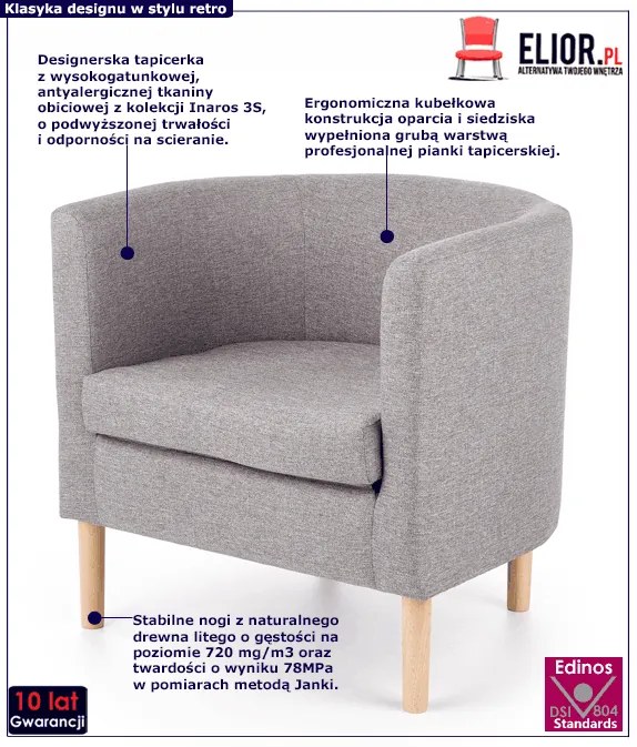 Popielaty kubełkowy fotel wypoczynkowy B3-E21