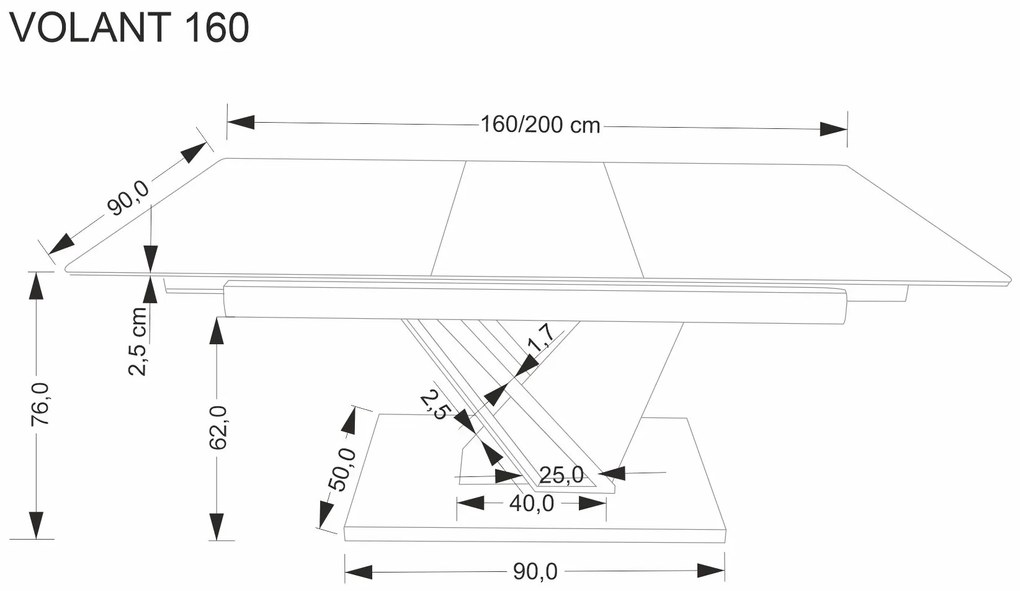 Stół rozkładany spiek czarny marmur/dąb złoty 160-200/90/76 cm VOLANT 160