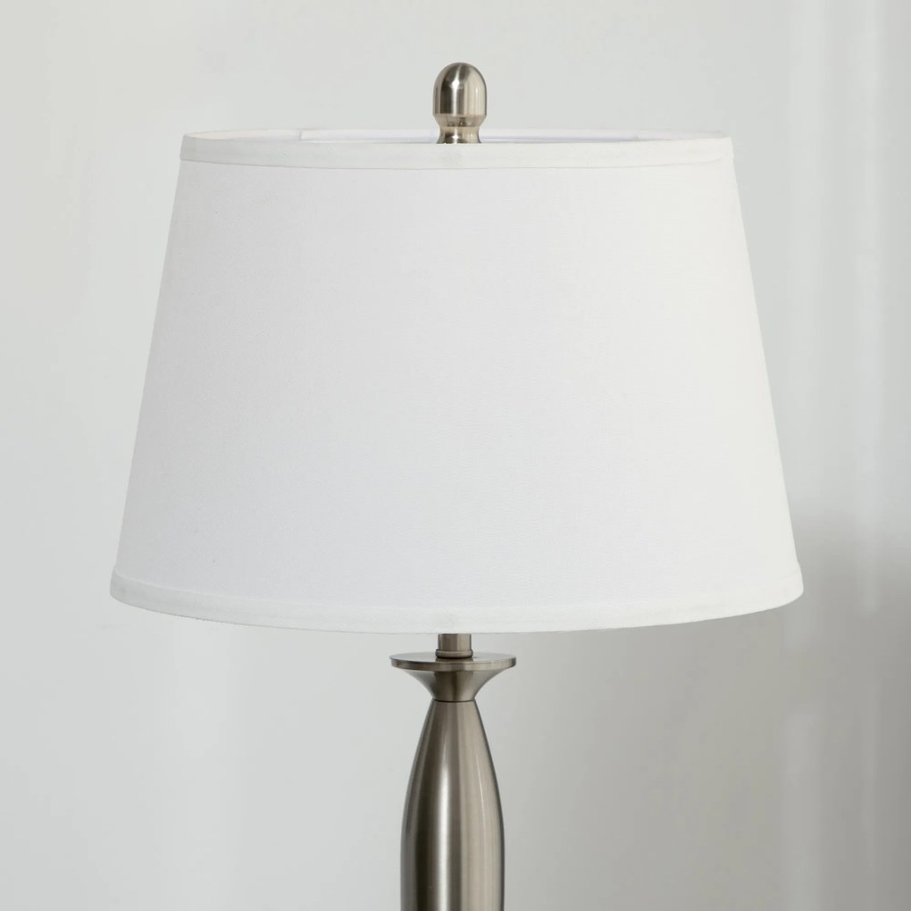 HOMCOM Zestaw 3 Lamp Srebrno Białe 1 Lampa Podłogowa 2 Lampy Stołowe Wykończenie Tkaninowe 38x38x158cm | Aosom PL