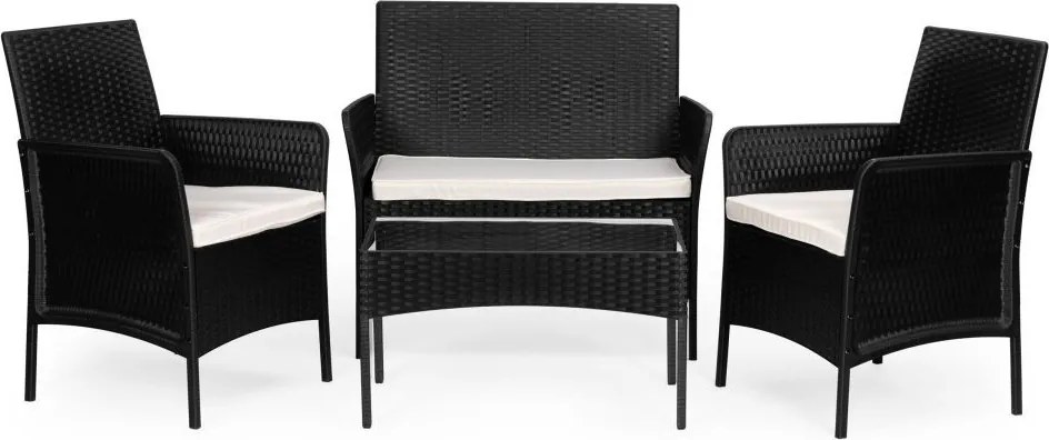 Zestaw mebli ogrodowych Livora 118 - 2 krzesła, sofa i stolik kawowy, kolor czarny