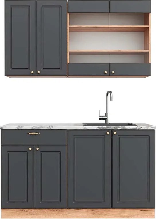 Pojedyncza kuchnia anthracite country house/gold kraft oak 140x60x81.6 fame-line