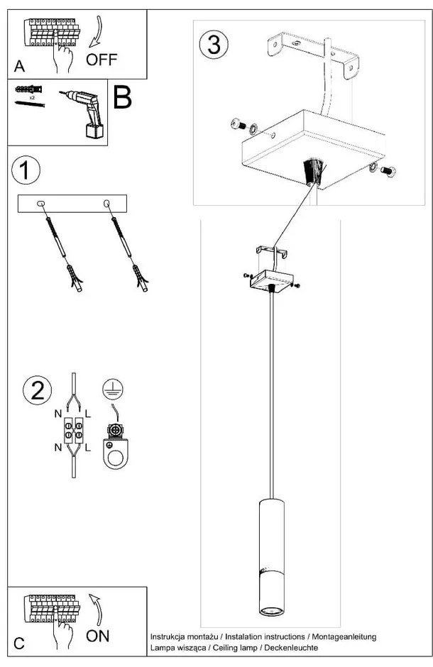 Czarno-złota lampa wisząca z metalowym kloszem 8x8 cm Longbot – Nice Lamps