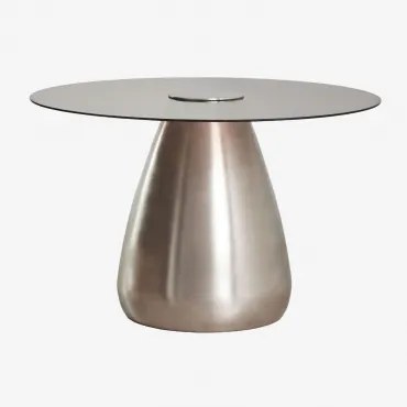 Okrągły Stół Jadalniany Ø130 Cm Ze Szkła Hartowanego Mariana Szczotkowana Szarość - Sklum