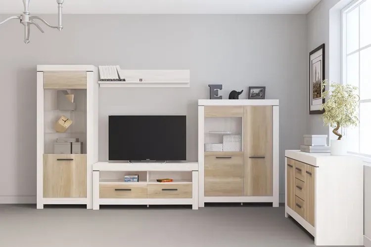 Witryna wysoka z LED sosna canyon + dąb karabela B4-Z67