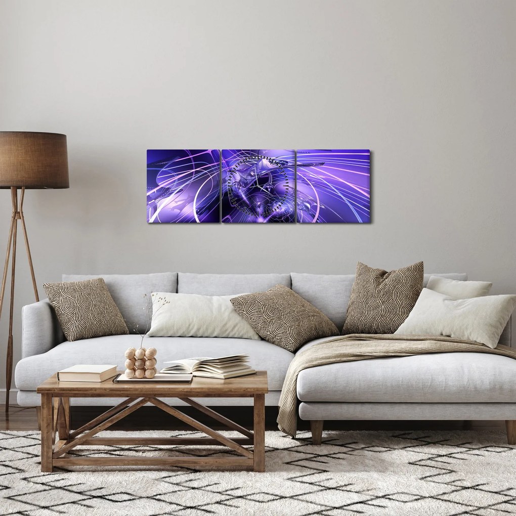 Obraz abstrakcji technicznej (z zegarem) (90x30 cm)