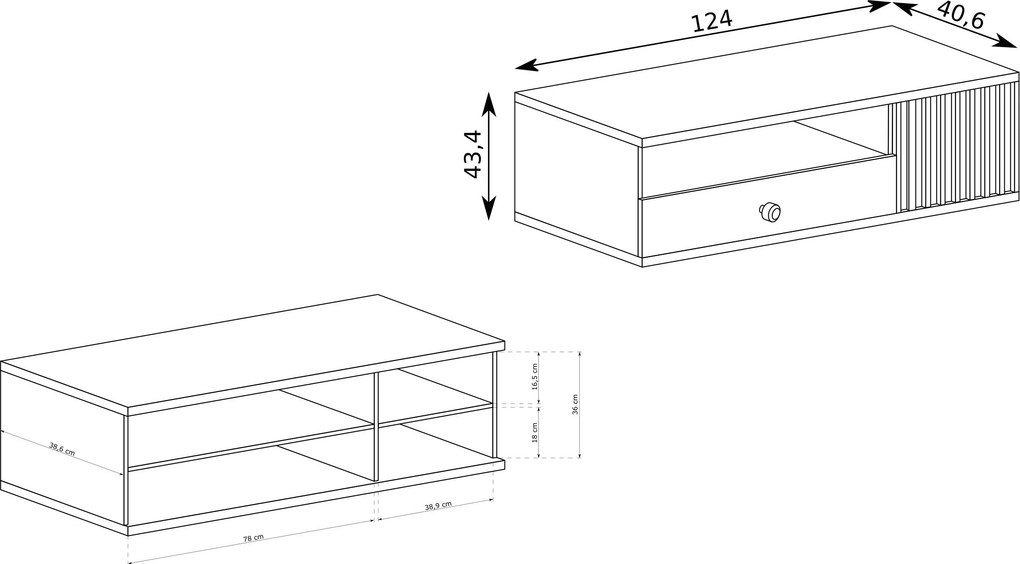 Szafka RTV stojąca ALMERIA 124 cm do Salonu pod Telewizor z 1 Szufladą - Dąb artisan