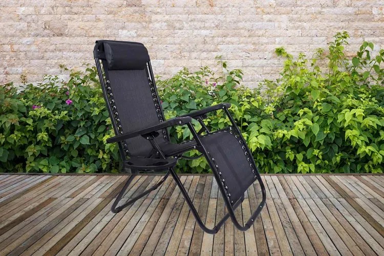 Leżak Ogrodowy, Czarny Plażowy Z Uchwytem Na Napoje G9-L38