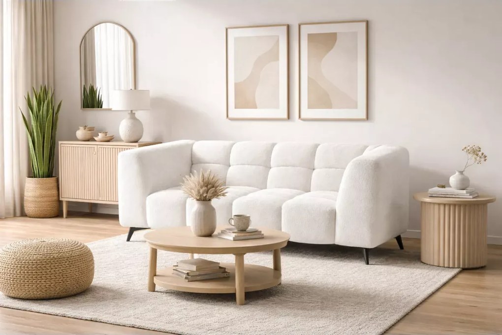 Sofa dwuosobowa Bella do salonu - nowoczesna tapicerowana kanapa z przeszyciami