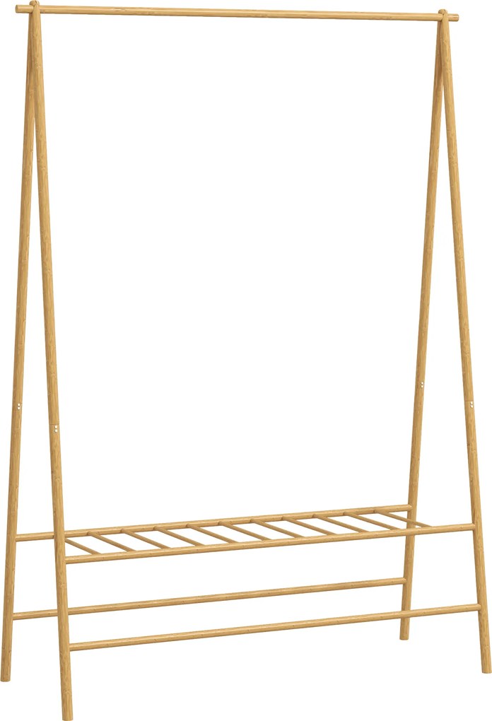 HOMCOM Wieszak na Ubrania z Bambusa z Półką na Buty i Hakami, Wolnostojący, do Przedpokoju, Sypialni, Drewno Naturalne