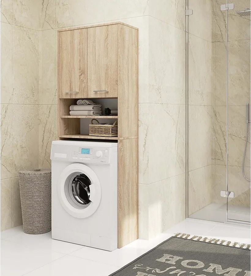 Słupek łazienkowy AKORD FIN do zabudowy pralki Dąb Sonoma 64 cm wnęka 2 drzwi kolor Dąb Sonoma mat 4 półki 64x30x180 cm