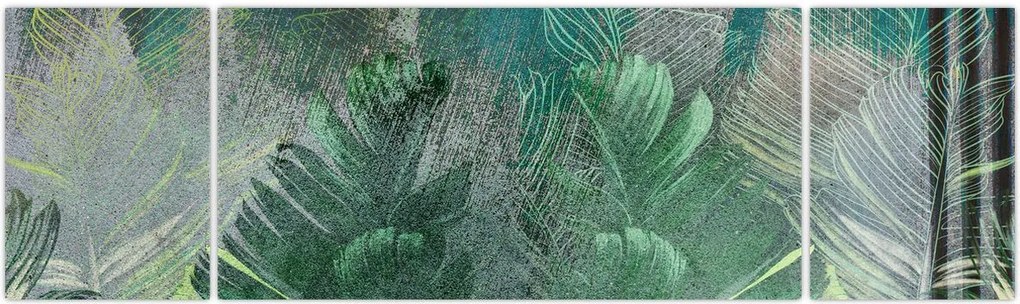Obraz - Tekstura betonu z liśćmi (170x50 cm)