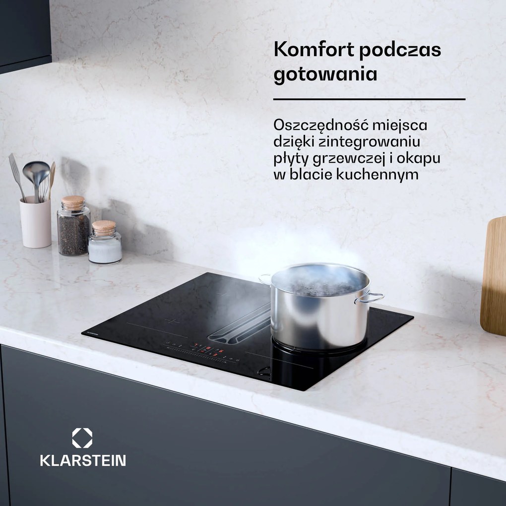 Klarstein AirJet 60cm 4 Strefy Gotowania Płyta Indukcyjna z Okapem Czarny