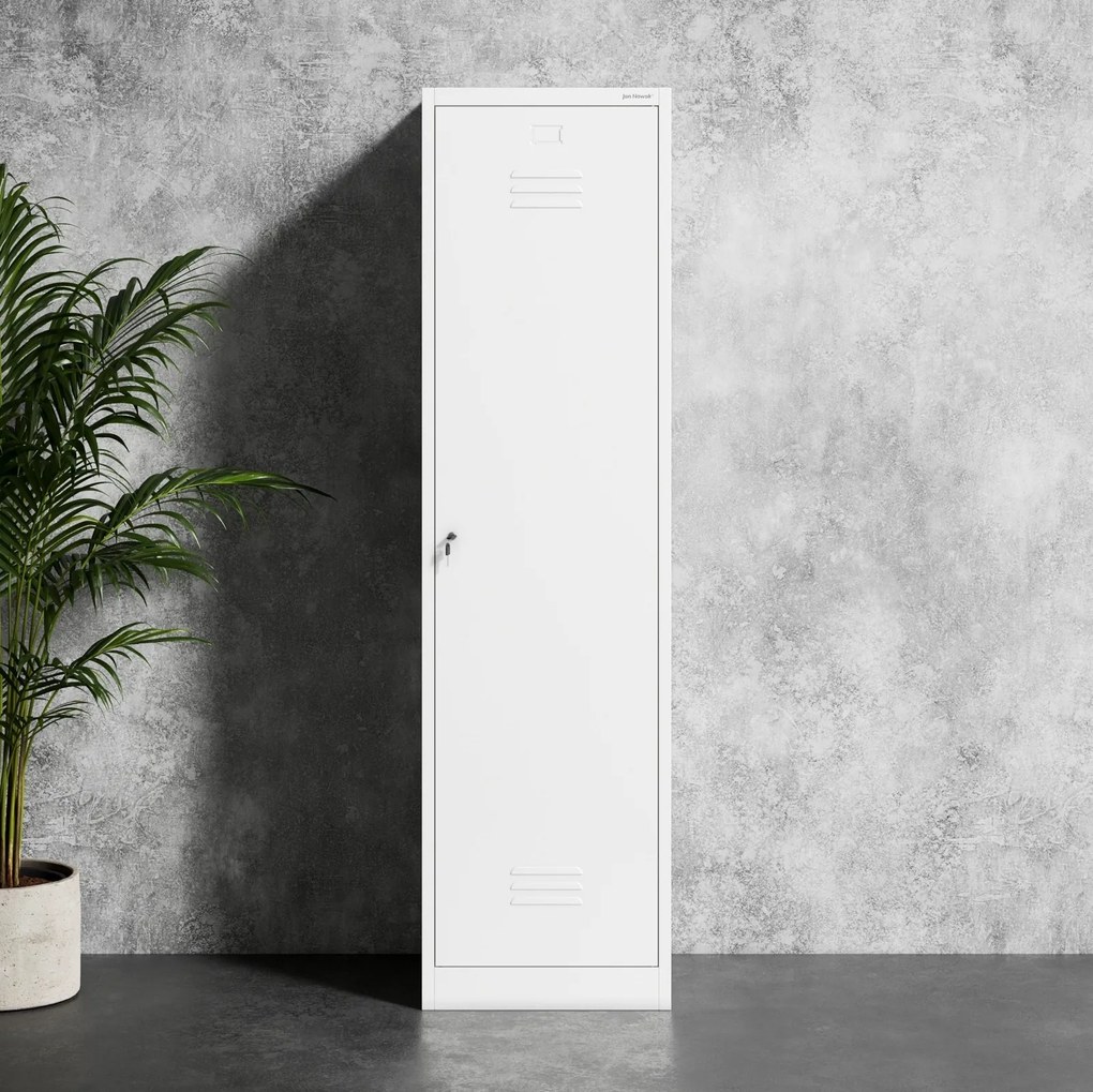 Metalowa szafa gospodarcza wąska Agnes 50x50x185 cm, biała