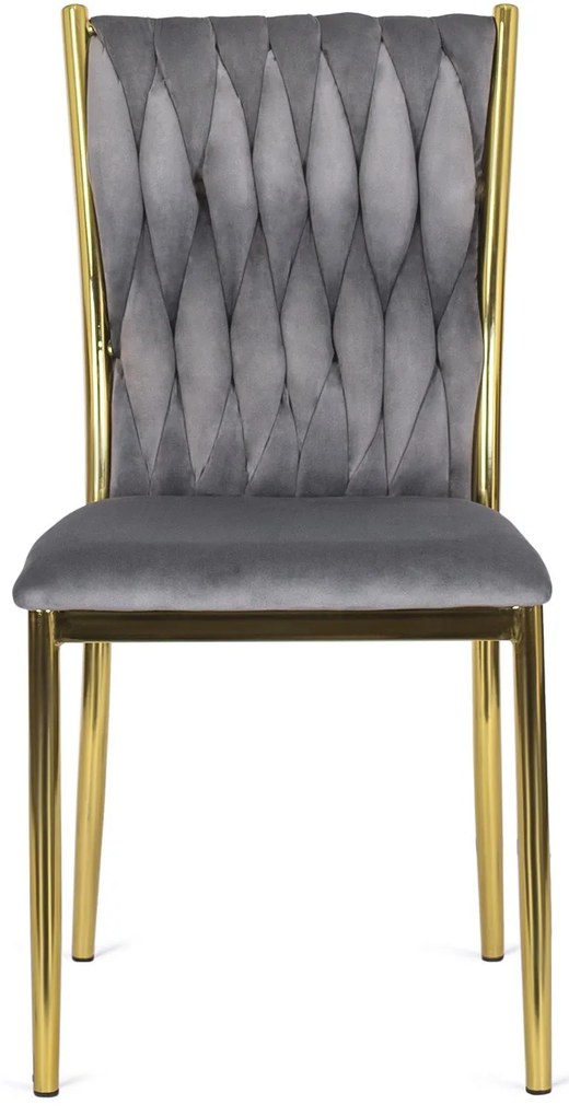 Zestaw Stół Okrągły SALLO 110 cm i 4 Krzesła Tapicerowane Plecione DAN Szare Glamour