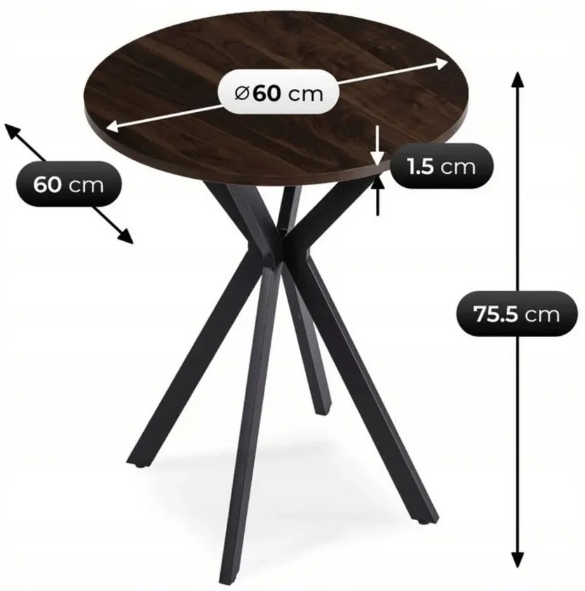 Stylowy stolik na czarnej nodze orzech + czarny 60cm L7-R17