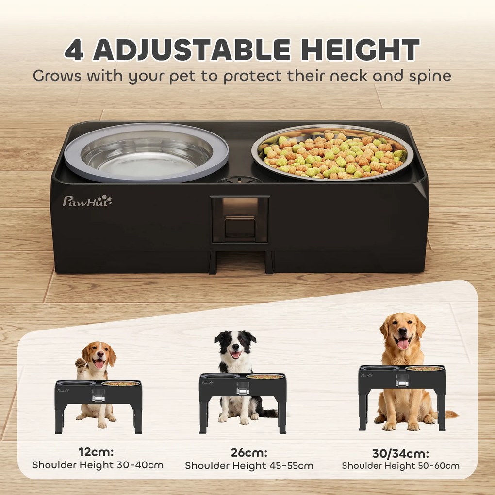 PawHut Podwyższona Miska dla Psa Regulowana Miska z 2 Miskami dla Małych i Dużych Psów Czarna | Aosom PL