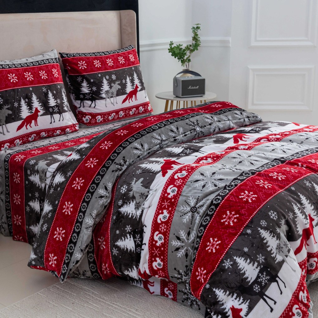 PrzytulneMieszkanie.pl PrzytulneMieszkanie.pl Pościel z mikropluszu SNOWY FOREST szara Rozmiar pościeli: 2 szt 70 x 90 cm | 200 x 220 cm