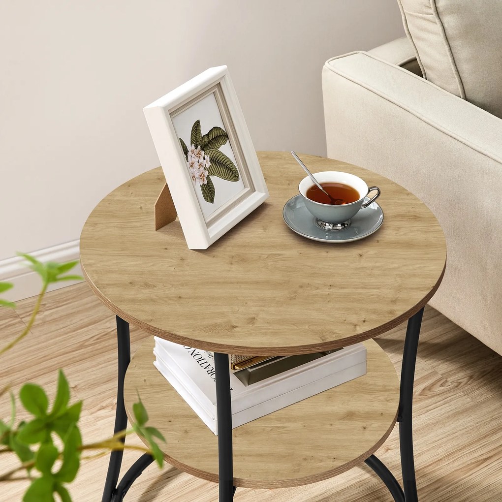 Stolik kawowy okrągły 54 cm loft z półką Faro 01, dąb artisan