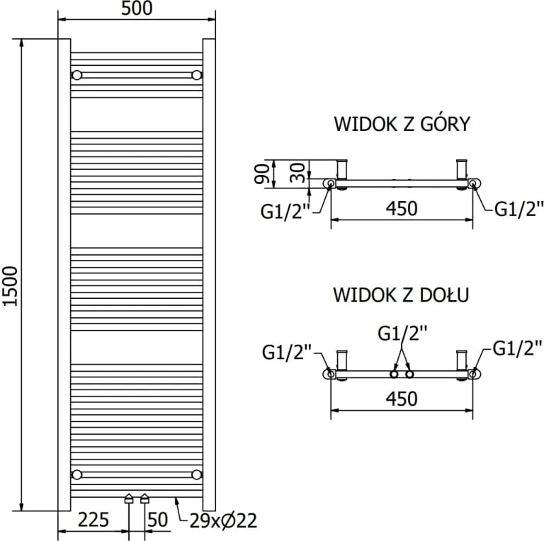 Mexen Mars grzejnik elektryczny 1500 x 500 mm, 600 W, antracyt - W110-1500-500-2600-66