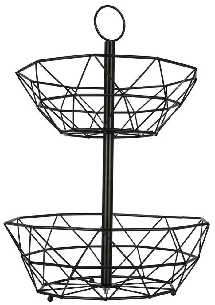 Koszyk na owoce i warzywa miska 2-poziomowa loft 43 cm (Czarny)