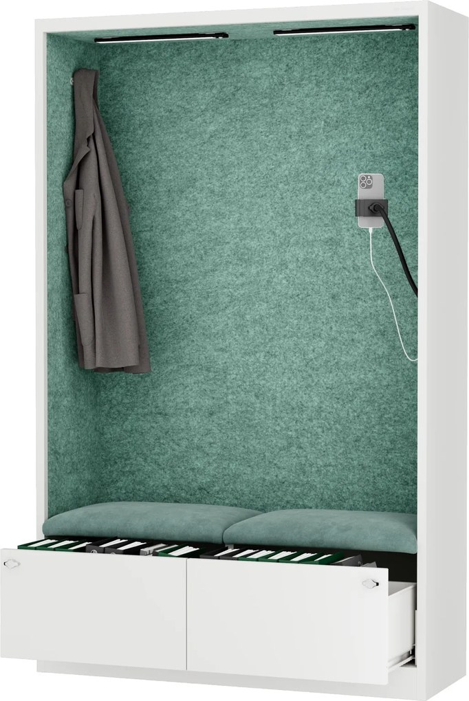 Szafa akustyczna do biura i szkoły Sally MentalBox, 115 x 40 x 185 cm, biały/zielony