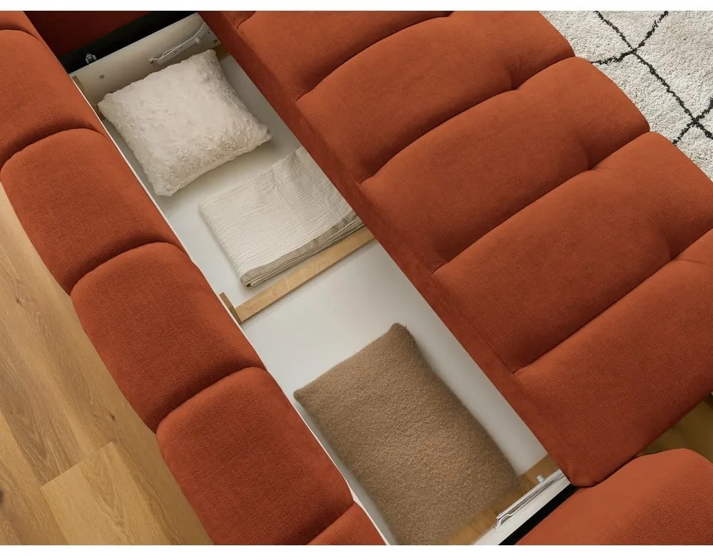 Ceglasta rozkładana/ze schowkiem sofa 251 cm Fuji – Bobochic Paris
