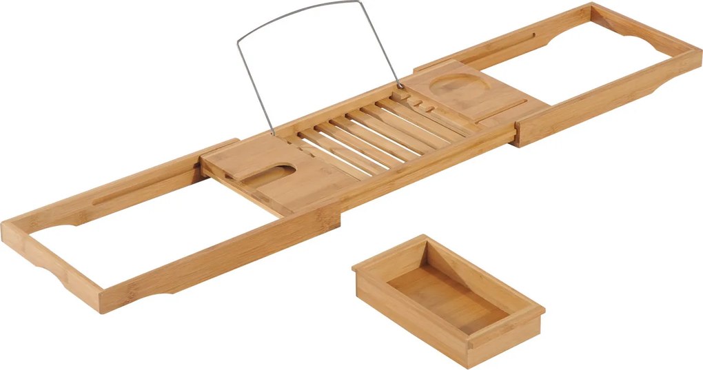 HOMCOM Półka na Wannę Bambusowa Rozsuwana Nakładka na Wannę Naturalny Kolor 70-105x21 8x5cm | Aosom PL