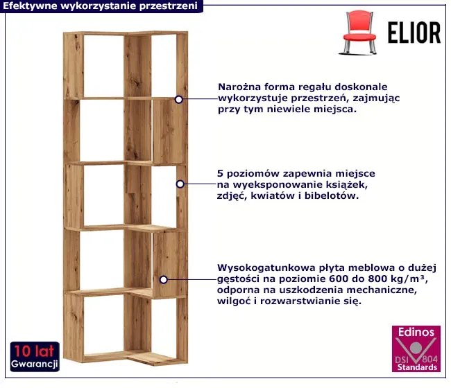 Pięciopoziomowy regał narożny dąb artisan Z4-E01