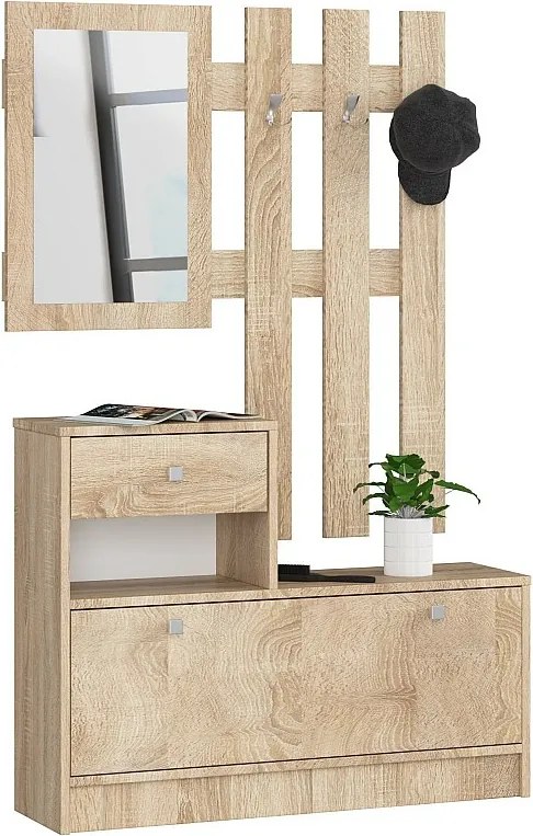 Zestaw mebli z szafką na buty AKORD Dąb Sonoma 90 cm 1 drzwi 1 szuflada kolor Dąb Sonoma mat 2 półki 90x25x170 cm