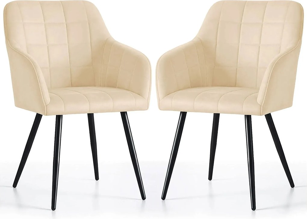 Zestaw 2 beżowych welurowych krzeseł pikowanych - Cormelis 4X