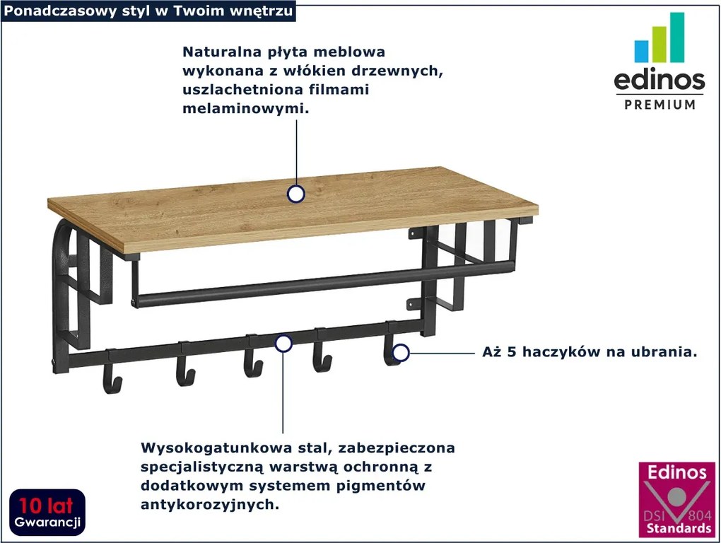 Industrialny wieszak na ubrania z półką dąb artisan D3-P25
