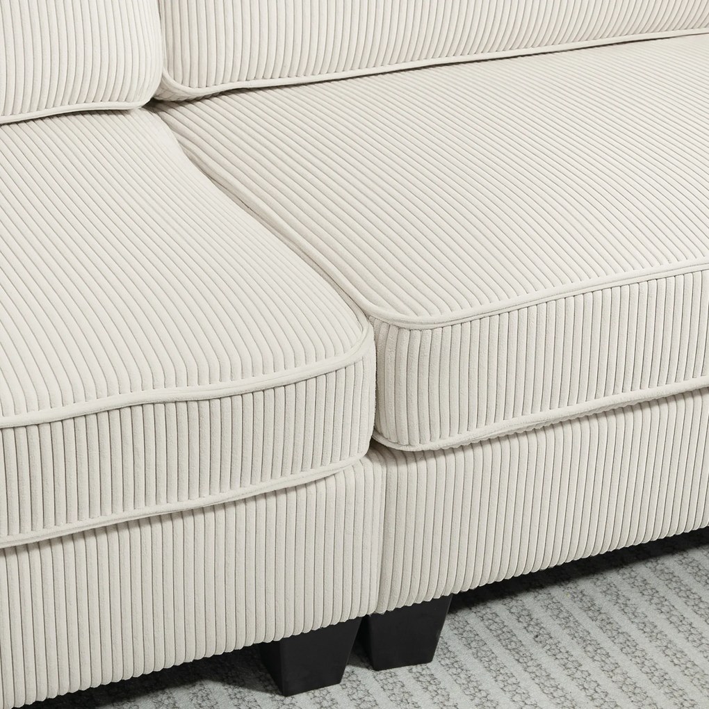 HOMCOM 3-osobowa Sofa z Pokryciem z Kordu, Sofa do Salonu ze Sprężynami, do 400 kg, 227 x 84 x 87 cm, Kremowa