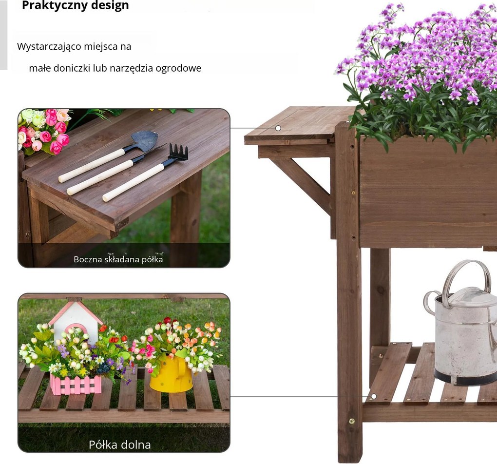 Outsunny podwyższona grządka z 8 przegródkami Skrzynka na kwiaty z litego drewna brązowa 123x54x74cm | Aosom PL