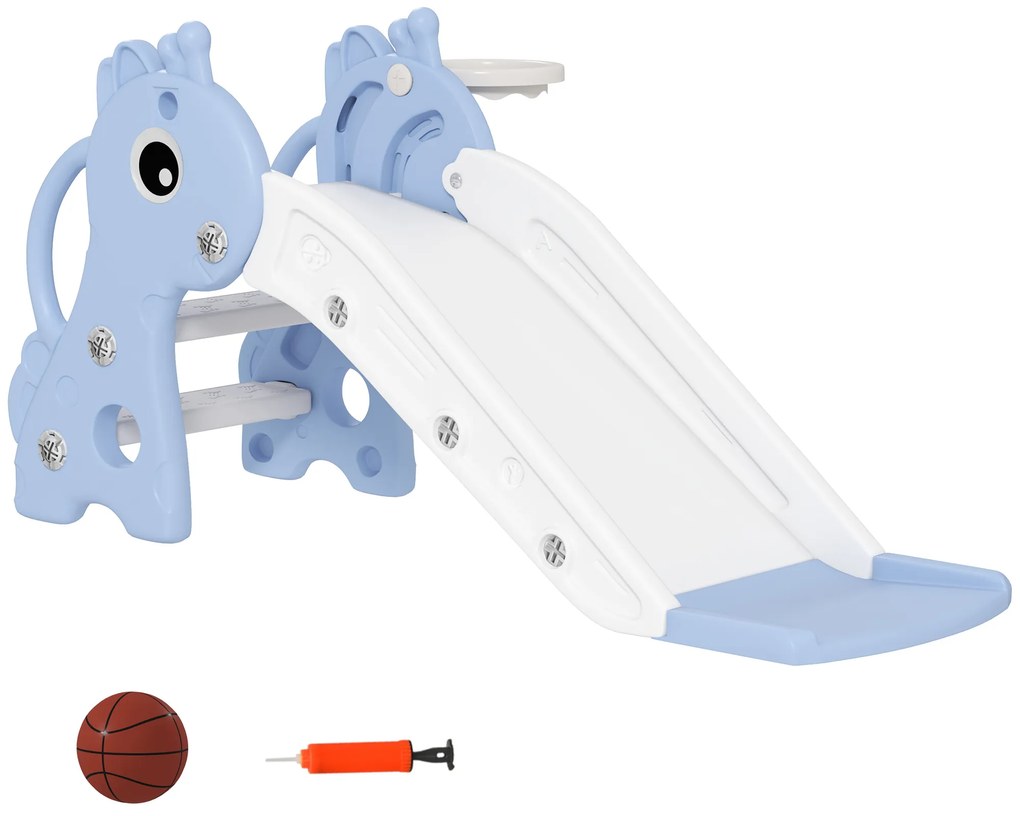 AIYAPLAY Zjeżdżalnia dla Dzieci 3 w 1 w Kształcie żyrafy z Koszem i Piłką, Niebieska