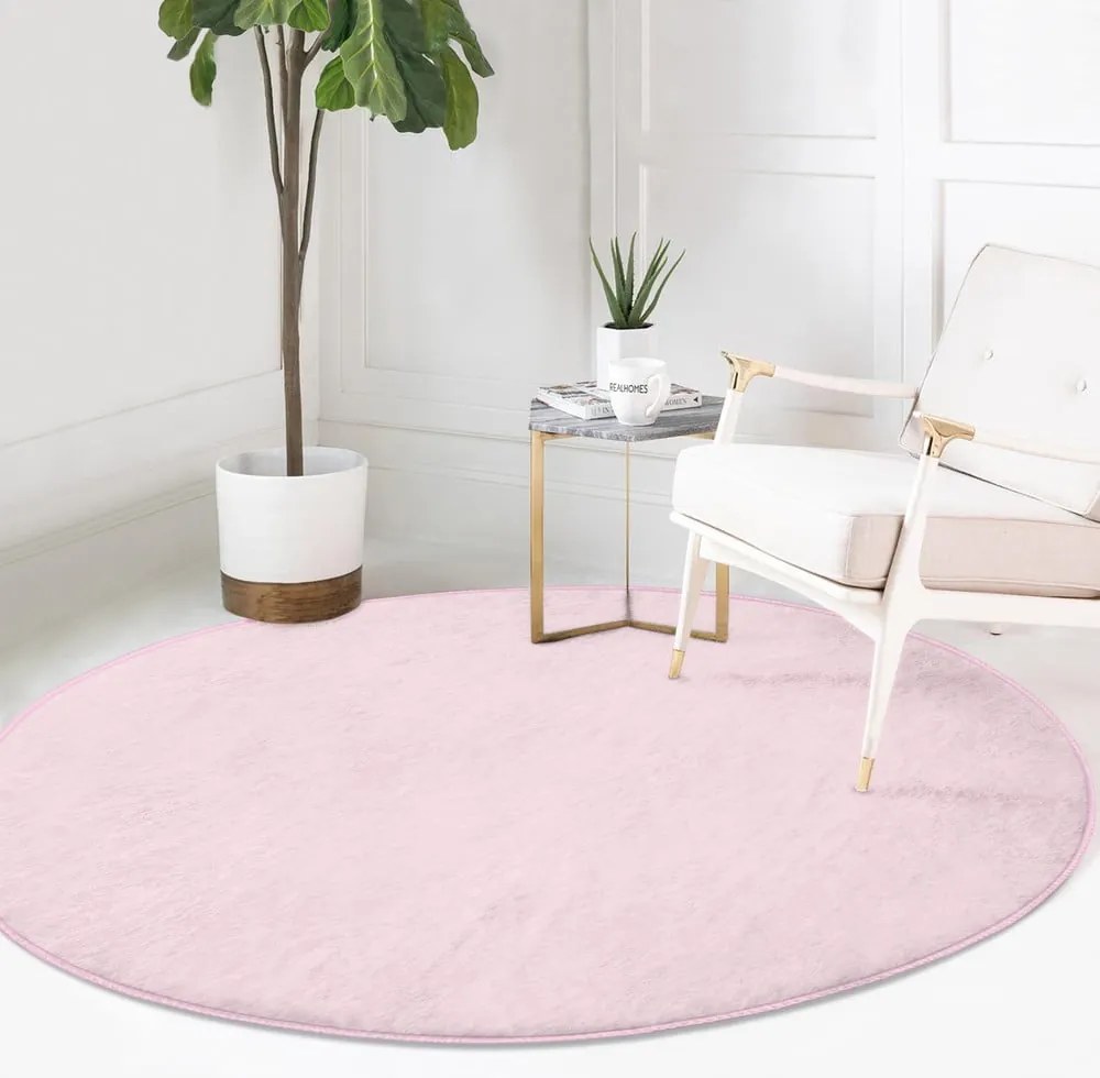 Jasnoróżowy okrągły dywan odpowiedni do prania i robotów sprzątających ø 120 cm Comfort – Mila Home