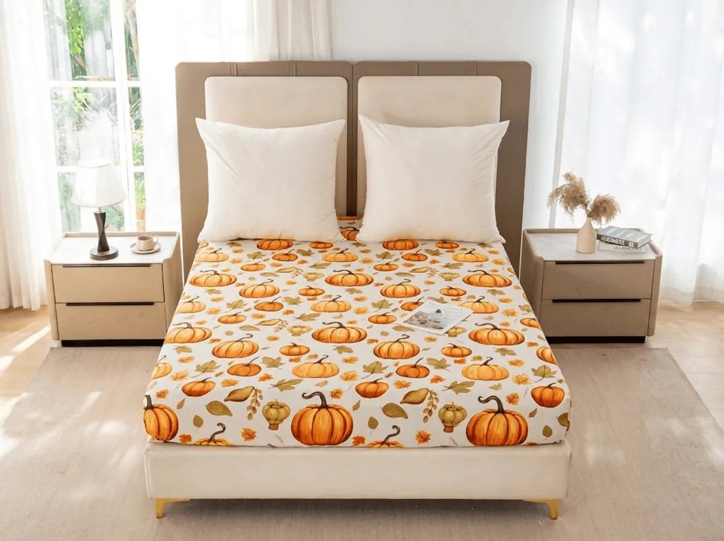 PrzytulneMieszkanie.pl Prześcieradło z mikrofibry AUTUMN PUMPKINS kolorowe 90x200 cm