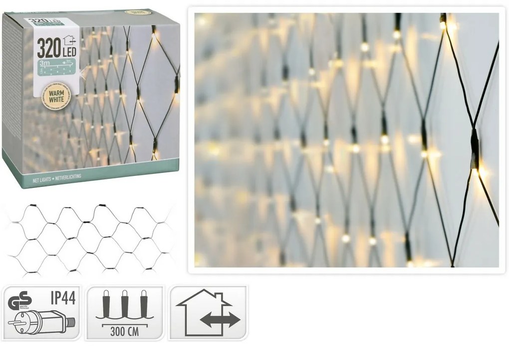 Siatka świąteczna LED ciepła biała, 320x LED, 300 x 150 cm