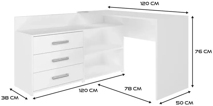 Białe Narożne Biurko Z Szufladami, Komodą Vespan