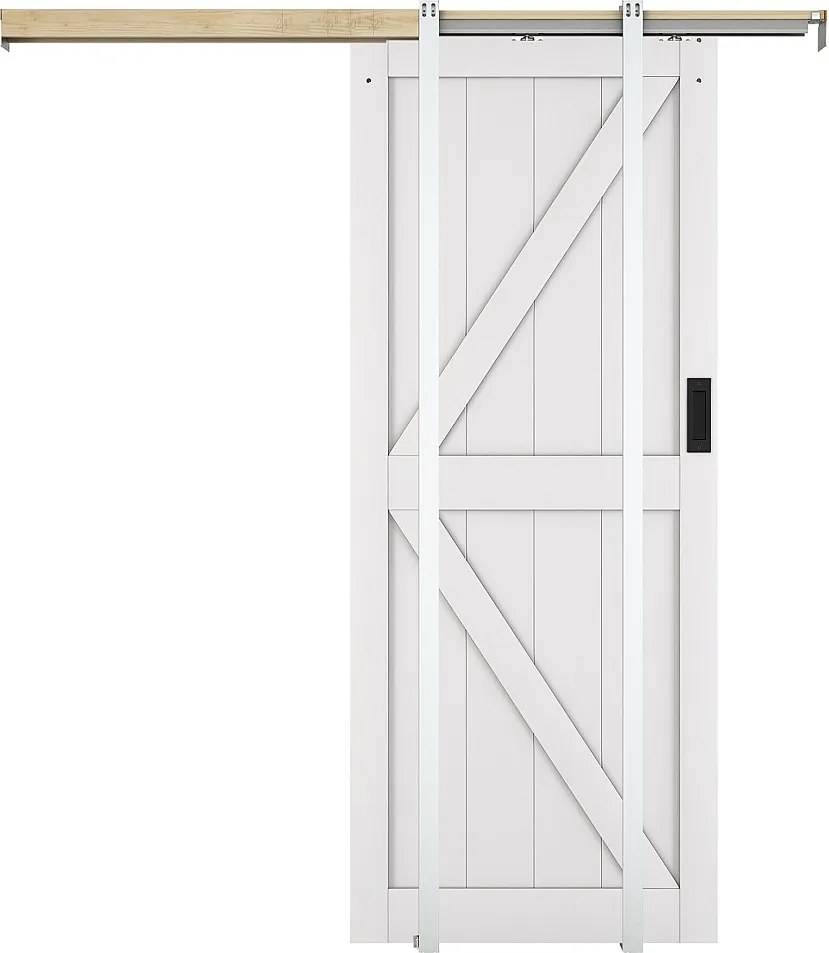Drzwi przesuwne chowane w ścianie z drewna i MDF - biały - wys. 205 x szer. 93 cm - NEFARA