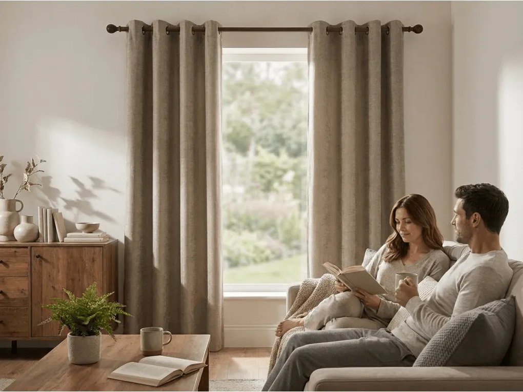 Zasłona zaciemniająca LOOM VELVET 140x250 cm, beżowobrązowa Zawieszanie: Metalowe pierścienie