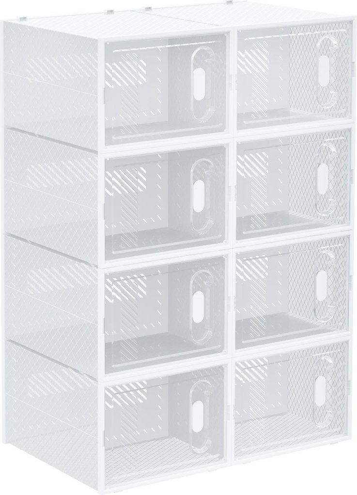 HOMCOM 8-częściowy regał na buty, stosowalne pudełka na buty do rozmiaru 46, drzwi magnetyczne, Plastik, 28 x 36 x 21 cm