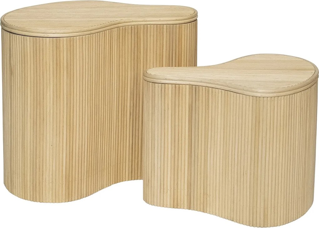 Zestaw 2 stolików dostawianych organicznych ze schowkami - Rattan - dł. 52 x szer. 40 x wys. 45 cm i dł. 43,5 x szer. 30 x wys. 33,5 cm - Naturalny jasny - MARSA