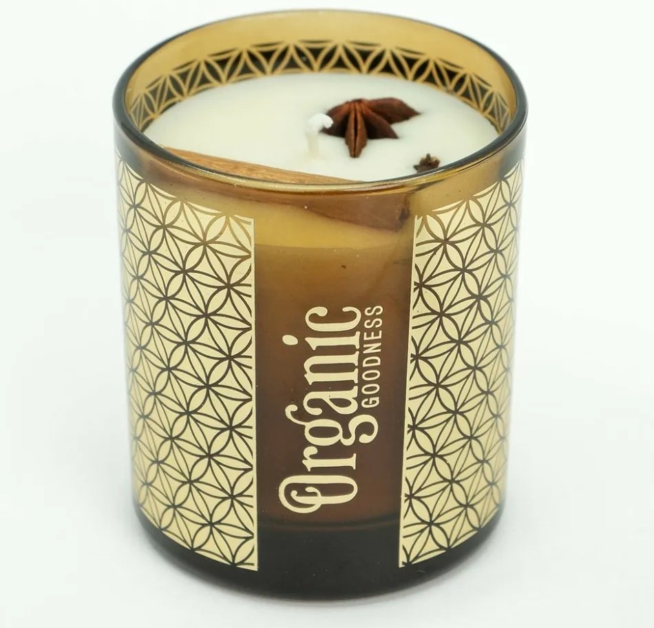 Organiczna świeca kadzidlana Lemongrass &Spice 200 g w szklanym słoiku ze złotą folią