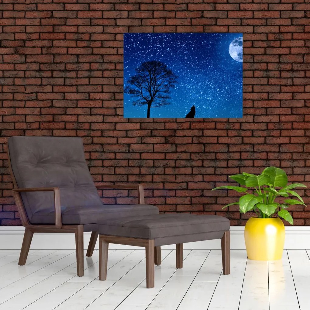 Obraz wilka wyjącego do księżyca (70x50 cm)