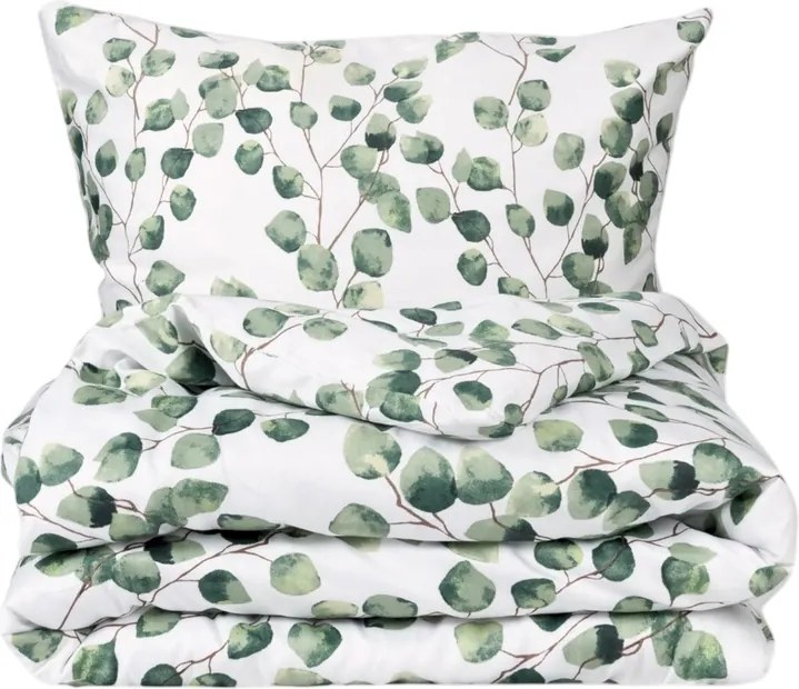 Matex Pościel satynowa Liście eukaliptusa akwarela, 140 x 200 cm, 70 x 90 cm