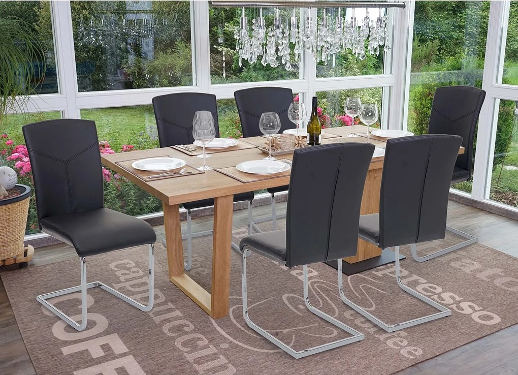 Krzesło do jadalni MCW-F36 (zestaw 6 sztuk),  imitacja skóry, czarne